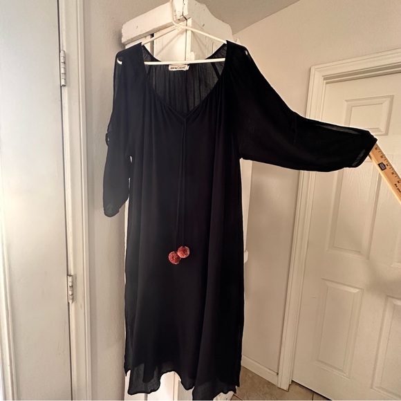 Johnny was calme black gauze tunic dress split sleeves fully lined. Size M - Picture 1 of 12